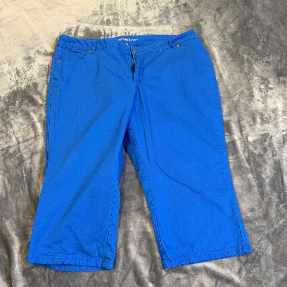 Avenue Denim Women Plus Sz 22 Capri Jeans Blue Stretch Crop Pants W/ Stain